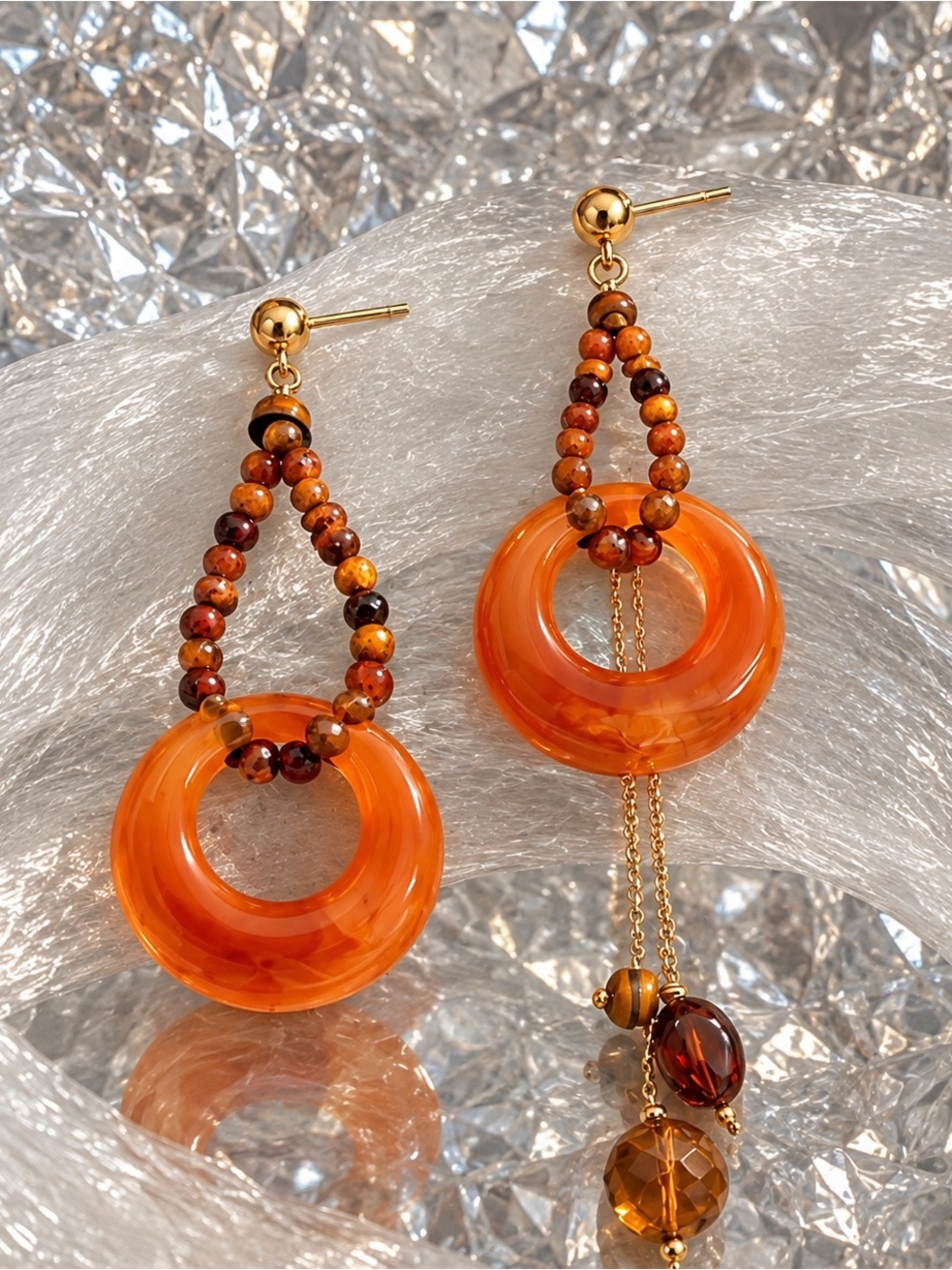 Orange Resin Beaded Drop Earrings Boho Statement Dangle Jewelry